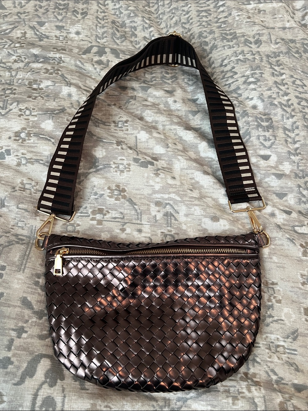 PS Woven Leather Crossbody Bag - Brown